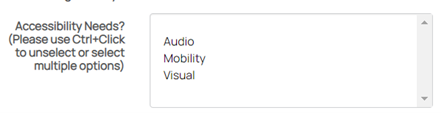 Accessibility Needs section